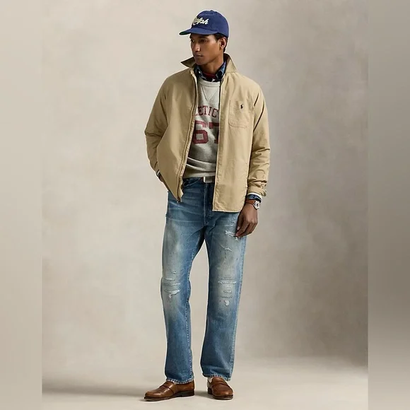 Polo Ralph Lauren Garment-Dyed Oxford Overshirt Surrey Tan Full Zip Size Large